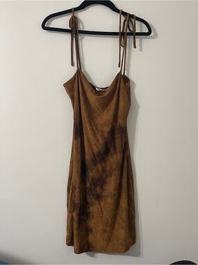 Shop Starlow Tie-Strap Brown Tie-Dye Slip Dress